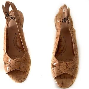 Sofft Cork Tan Peep Toe Heels Sling Back Sandals Comfort Shoes
